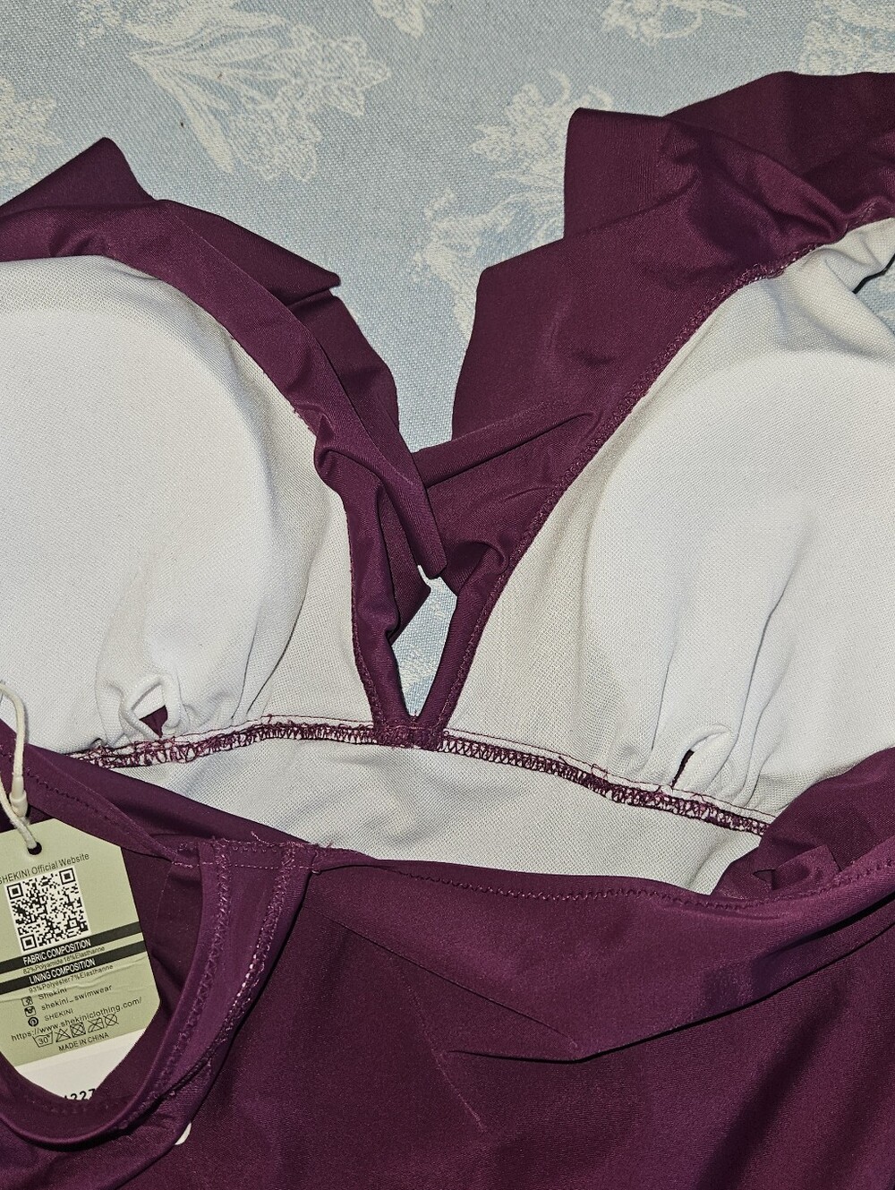 Ruffled V-Neck Shekini Swimdress in Raspberry NWT Size Large - Picture 6 of 10
